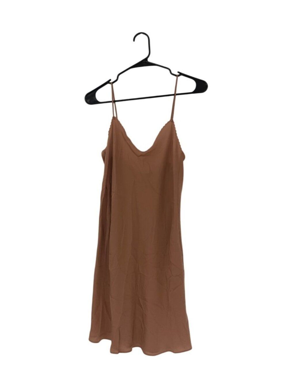 Oysho Womens Slip Nightgown Small Brown Satin Mini Spaghetti Strap 0292/545 NWT